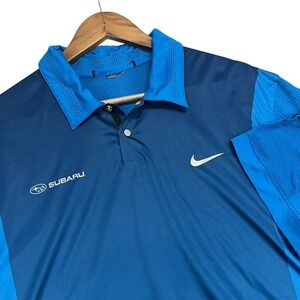 Nike Tiger Woods Collection Golf Polo Shirt Subaru Logo Blue Mens Size‎ L